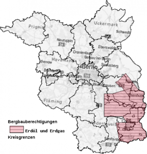 Erteilte Bergbauberechtigungen für die Aufsuchung von Kohlenwasserstoffen im Land Brandenburg (Quelle: LBGR Cottbus)